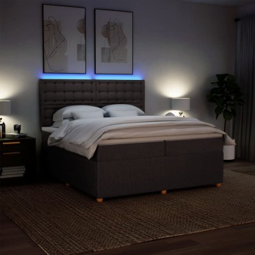 vidaXL Κρεβάτι Boxspring με Στρώμα Σκούρο Καφέ 200x200cm Υφασμάτινο 1 τεμ. - Διπλό