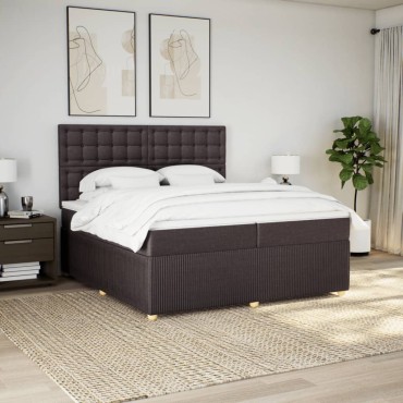 vidaXL Κρεβάτι Boxspring με Στρώμα Σκούρο Καφέ 200x200cm Υφασμάτινο 1 τεμ. - Διπλό