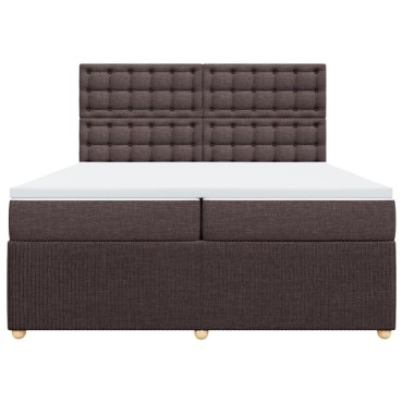 vidaXL Κρεβάτι Boxspring με Στρώμα Σκούρο Καφέ 200x200cm Υφασμάτινο 1 τεμ. - Διπλό
