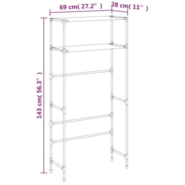 vidaXL Ραφιέρα 2 Επιπέδων για Πλυντήριο Μαύρη 69x28x143 εκ. από Σίδερο