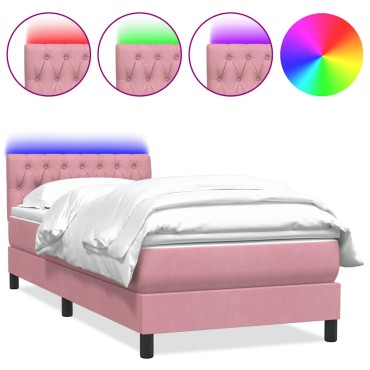 vidaXL Box Spring κρεβάτι με στρώμα ροζ 100x220cm Βελούδινο - Μονό