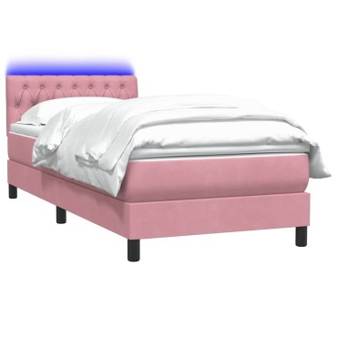 vidaXL Box Spring κρεβάτι με στρώμα ροζ 100x220cm Βελούδινο - Μονό