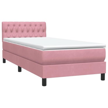 vidaXL Box Spring κρεβάτι με στρώμα ροζ 100x220cm Βελούδινο - Μονό