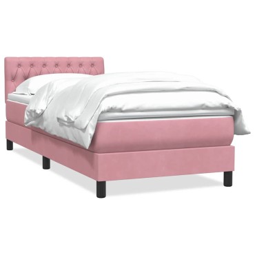 vidaXL Box Spring κρεβάτι με στρώμα ροζ 100x220cm Βελούδινο - Μονό