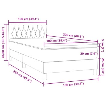 vidaXL Box Spring κρεβάτι με στρώμα ροζ 100x220cm Βελούδινο - Μονό