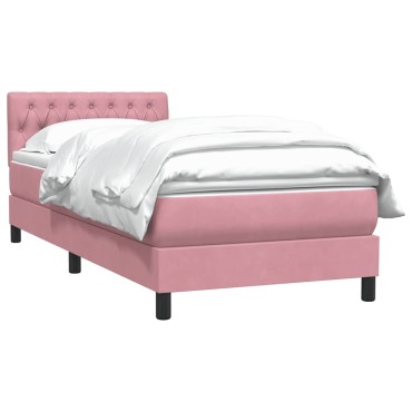 vidaXL Box Spring κρεβάτι με στρώμα ροζ 100x220cm Βελούδινο - Μονό