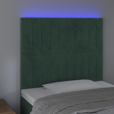 vidaXL Κεφαλάρι Κρεβατιού LED Σκούρο Πράσινο 80x5x118/128cm Βελούδινο 1 τεμ.