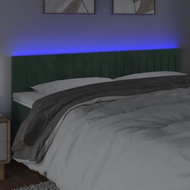vidaXL Κεφαλάρι Κρεβατιού LED Σκούρο Πράσινο 160x5x78/88cm Βελούδινο 1 τεμ.