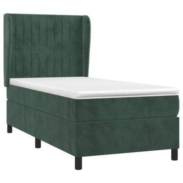 vidaXL Κρεβάτι Boxspring με Στρώμα Σκούρο Πράσινο 90x200 εκ. Βελούδινο