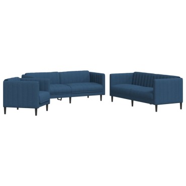vidaXL Σετ Σαλονιού 3 τεμ. Μπλε Υφασμάτινο 69x76,5x74,5cm  Διθέσιος Τριθέσιος