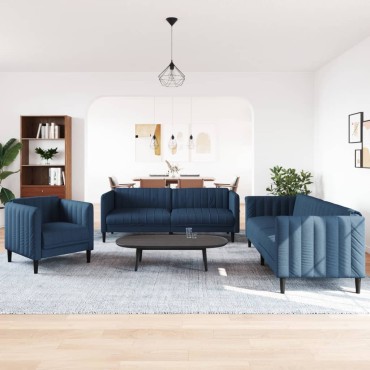 vidaXL Σετ Σαλονιού 3 τεμ. Μπλε Υφασμάτινο 69x76,5x74,5cm  Διθέσιος Τριθέσιος