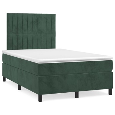 vidaXL Κρεβάτι Boxspring με Στρώμα Σκούρο Πράσινο 120x200εκ. Βελούδινο