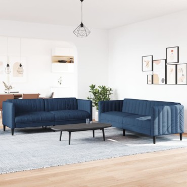 vidaXL Σετ Σαλονιού 2 τεμ. Μπλε Υφασμάτινο 176x76,5x74,5cm  Διθέσιος Τριθέσιος