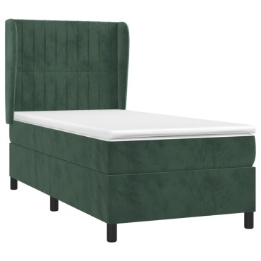 vidaXL Κρεβάτι Boxspring με Στρώμα Σκούρο Πράσινο 100x200εκ. Βελούδινο