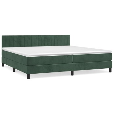 vidaXL Κρεβάτι Boxspring με Στρώμα Σκούρο Πράσινο 200x200εκ. Βελούδινο