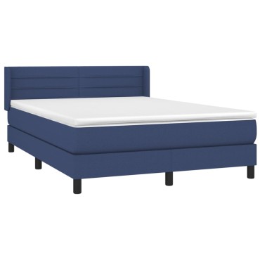 vidaXL Κρεβάτι Boxspring με Στρώμα Μπλε 140x190 εκ. Υφασμάτινο