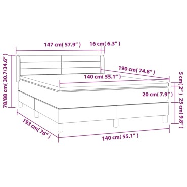 vidaXL Κρεβάτι Boxspring με Στρώμα Μπλε 140x190 εκ. Υφασμάτινο