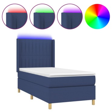 vidaXL Κρεβάτι Boxspring με Στρώμα & LED Μπλε 80x200 εκ. Υφασμάτινο