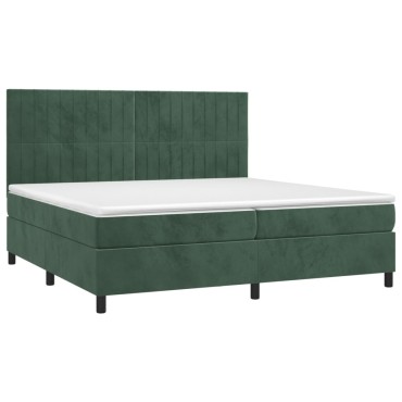 vidaXL Κρεβάτι Boxspring με Στρώμα Σκούρο Πράσινο 200x200εκ. Βελούδινο