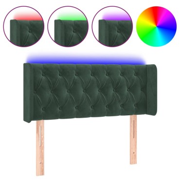 vidaXL Κεφαλάρι Κρεβατιού LED Σκούρο Πράσινο 93x16x78/88cm Βελούδινο 1 τεμ.