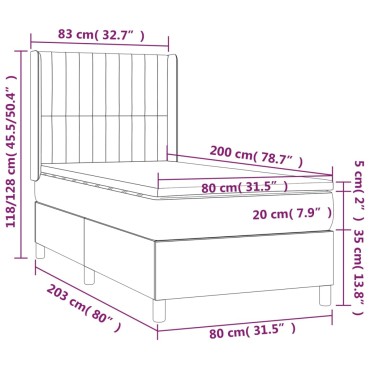 vidaXL Κρεβάτι Boxspring με Στρώμα & LED Μπλε 80x200 εκ. Υφασμάτινο