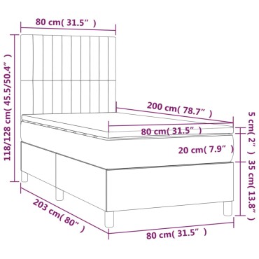 vidaXL Κρεβάτι Boxspring με Στρώμα & LED Μπλε 80x200 εκ. Υφασμάτινο
