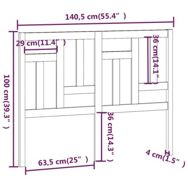 vidaXL Κεφαλάρι Κρεβατιού 140,5x4x100cm από Μασίφ Ξύλο Πεύκου 1 τεμ.