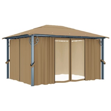 vidaXL Κιόσκι με Κουρτίνα Taupe 400 x 300 εκ. Αλουμινίου