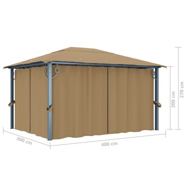 vidaXL Κιόσκι με Κουρτίνα Taupe 400 x 300 εκ. Αλουμινίου
