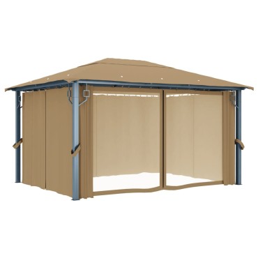 vidaXL Κιόσκι με Κουρτίνα Taupe 400 x 300 εκ. Αλουμινίου