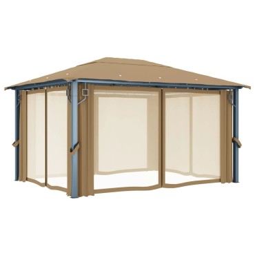 vidaXL Κιόσκι με Κουρτίνα Taupe 400 x 300 εκ. Αλουμινίου