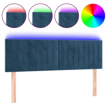 vidaXL Κεφαλάρι Κρεβατιού LED Σκούρο Μπλε 144x5x78/88cm Βελούδινο 1 τεμ.