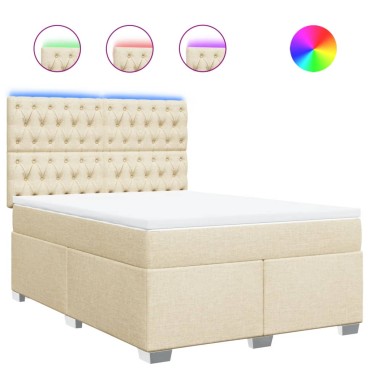 vidaXL Κρεβάτι Boxspring με Στρώμα Κρεμ 160x200cm Υφασμάτινο 1 τεμ. - Διπλό