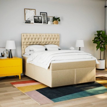 vidaXL Κρεβάτι Boxspring με Στρώμα Κρεμ 160x200cm Υφασμάτινο 1 τεμ. - Διπλό