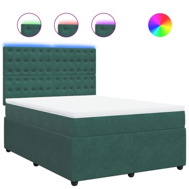 vidaXL Κρεβάτι Boxspring με Στρώμα Σκούρο Πράσινο 140x200εκ. Βελούδινο