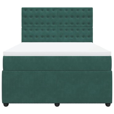 vidaXL Κρεβάτι Boxspring με Στρώμα Σκούρο Πράσινο 140x200εκ. Βελούδινο