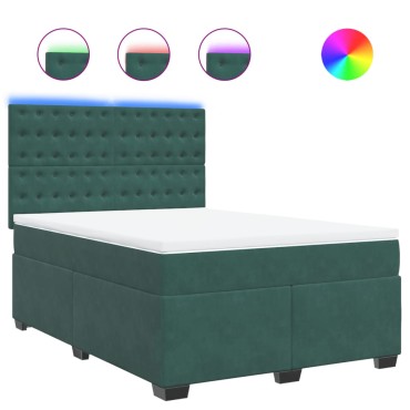 vidaXL Κρεβάτι Boxspring με Στρώμα Σκούρο Πράσινο 140x200εκ. Βελούδινο
