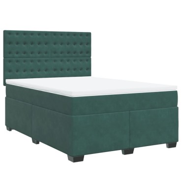 vidaXL Κρεβάτι Boxspring με Στρώμα Σκούρο Πράσινο 140x200εκ. Βελούδινο