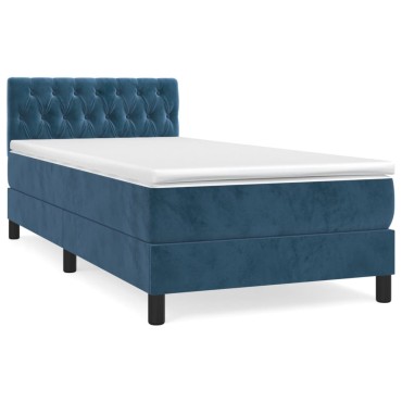 vidaXL Κρεβάτι Boxspring με Στρώμα Σκούρο Μπλε 100x200 εκ. Βελούδινο