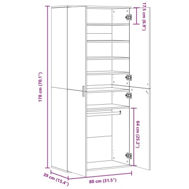 vidaXL Παπουτσοθήκη Γκρι Sonoma 80x39x178cm από Επεξεργασμένο Ξύλο