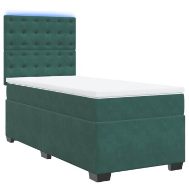 vidaXL Κρεβάτι Boxspring με Στρώμα Σκούρο Πράσινο 90x190 εκ. Βελούδινο