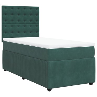 vidaXL Κρεβάτι Boxspring με Στρώμα Σκούρο Πράσινο 90x190 εκ. Βελούδινο