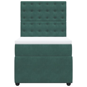 vidaXL Κρεβάτι Boxspring με Στρώμα Σκούρο Πράσινο 90x190 εκ. Βελούδινο