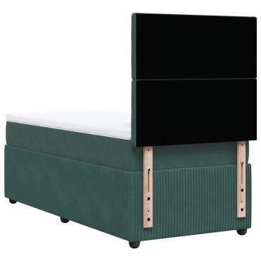 vidaXL Κρεβάτι Boxspring με Στρώμα Σκούρο Πράσινο 90x190 εκ. Βελούδινο