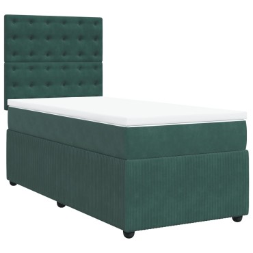 vidaXL Κρεβάτι Boxspring με Στρώμα Σκούρο Πράσινο 90x190 εκ. Βελούδινο