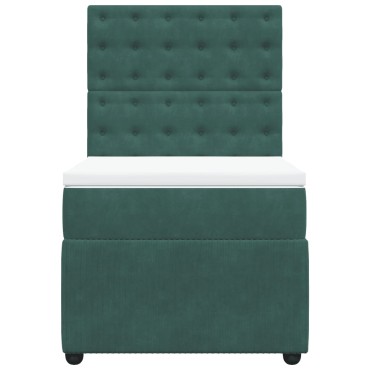 vidaXL Κρεβάτι Boxspring με Στρώμα Σκούρο Πράσινο 90x190 εκ. Βελούδινο