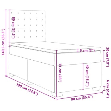 vidaXL Κρεβάτι Boxspring με Στρώμα Σκούρο Πράσινο 90x190 εκ. Βελούδινο