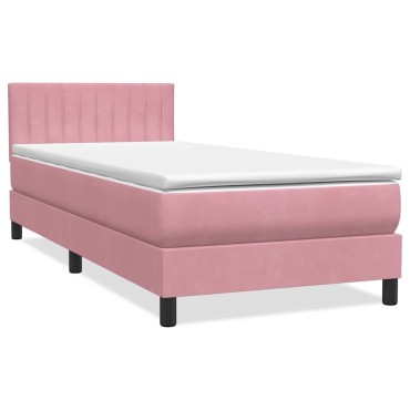vidaXL Box Spring κρεβάτι με στρώμα ροζ 100x220cm Βελούδινο - Μονό