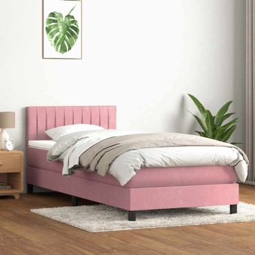 vidaXL Box Spring κρεβάτι με στρώμα ροζ 100x220cm Βελούδινο - Μονό