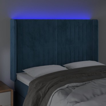 vidaXL Κεφαλάρι Κρεβατιού LED Σκούρο Μπλε 147x16x118/128cm Βελούδινο 1 τεμ.